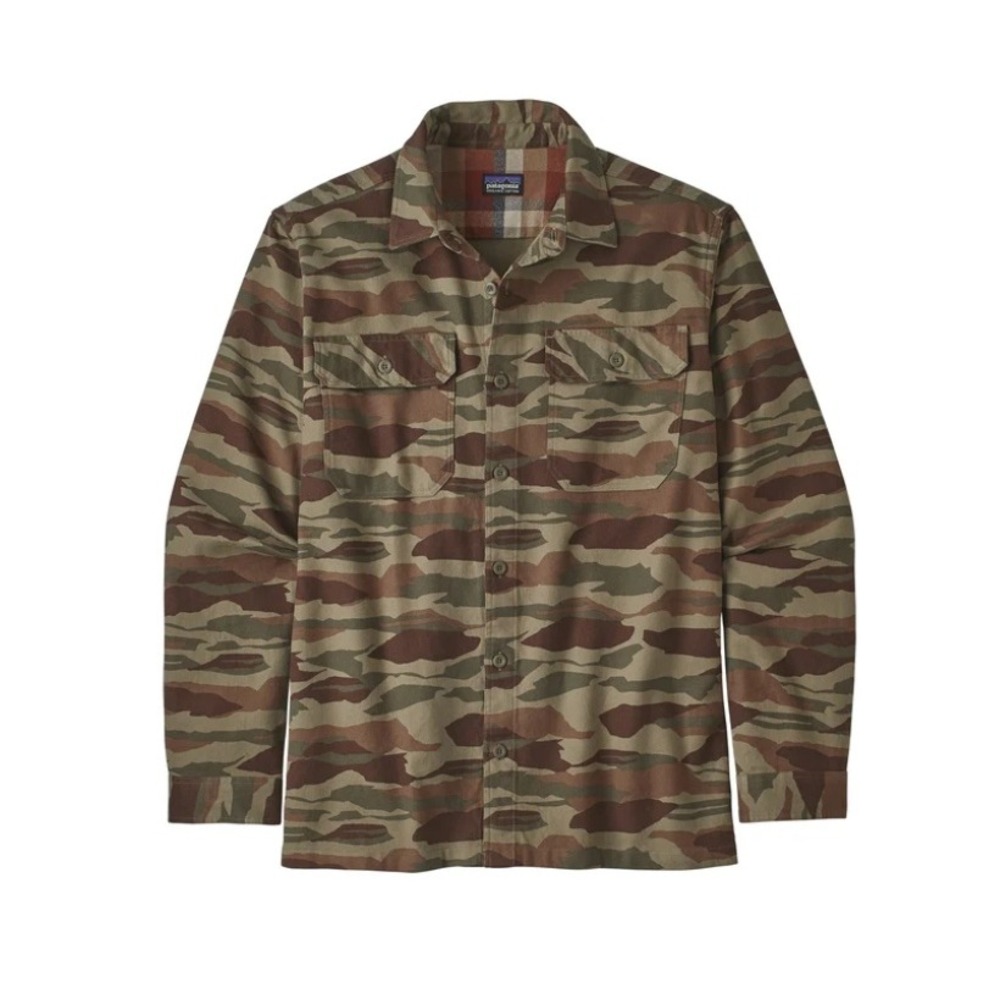 Patagonia Long-Sleeved Fjord Flannel Shirt Bear Witness Camo Sage Khaki Medium